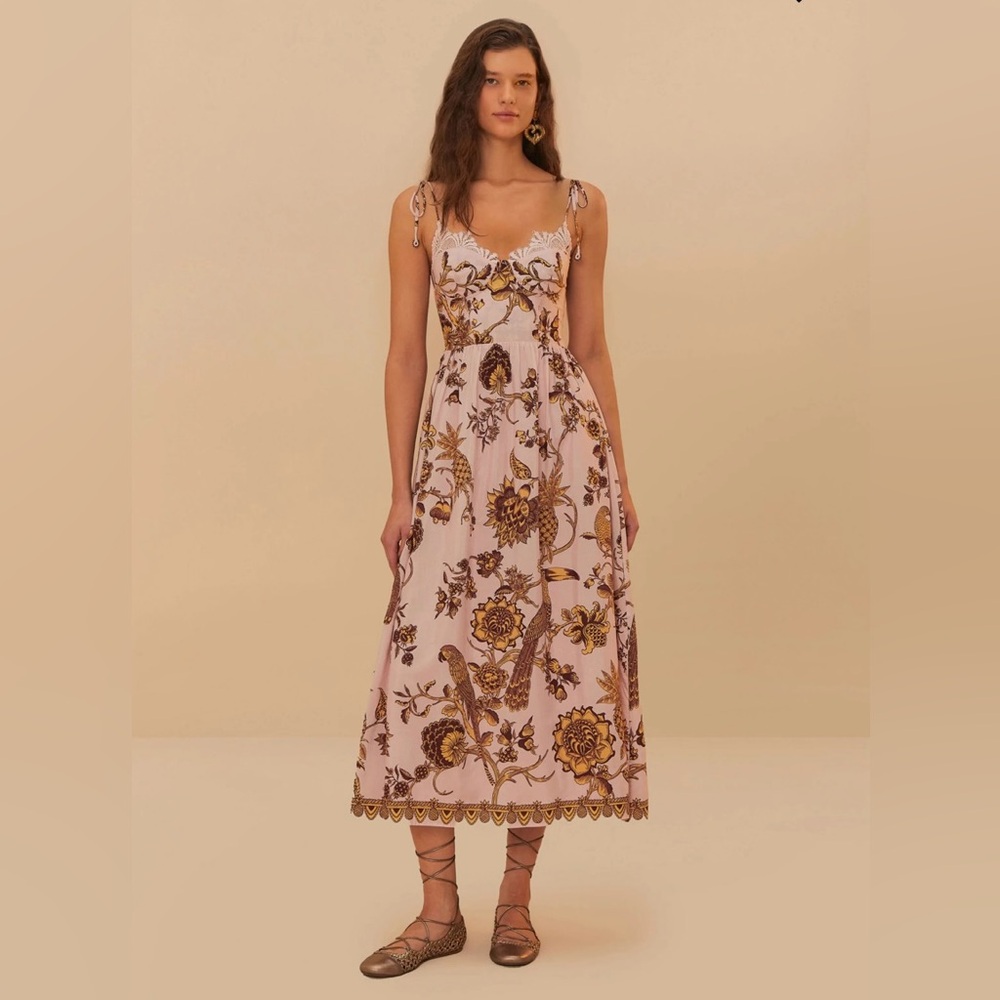 Farm Rio Tropical Landing midi dress. Size Large. Color tropical landing pink.
